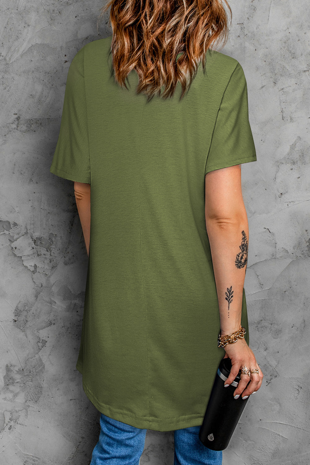 Round Neck Short Sleeve Tunic Tee 