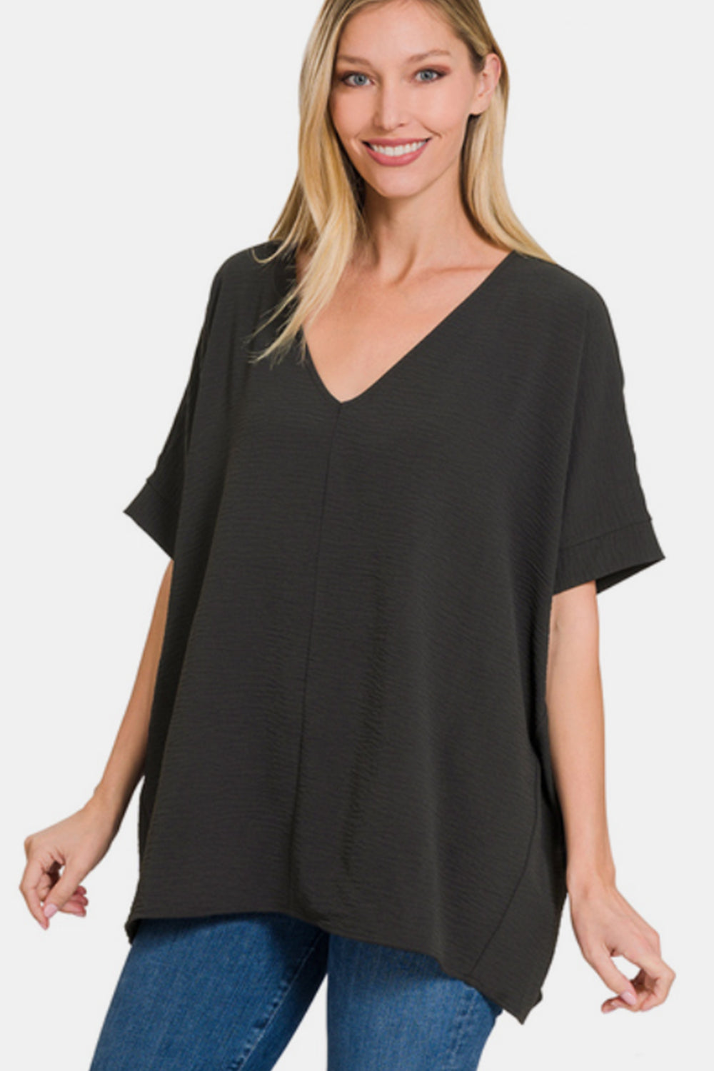 Zenana Full Size V-Neck Short Sleeve Top - Babbazon