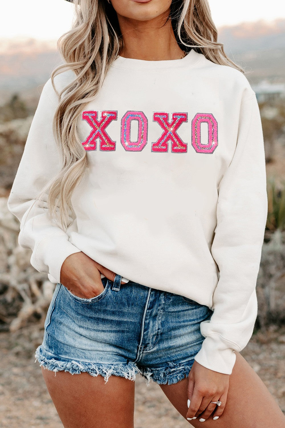 XOXO Round Neck Long Sleeve Sweatshirt - Babbazon sweatshirt