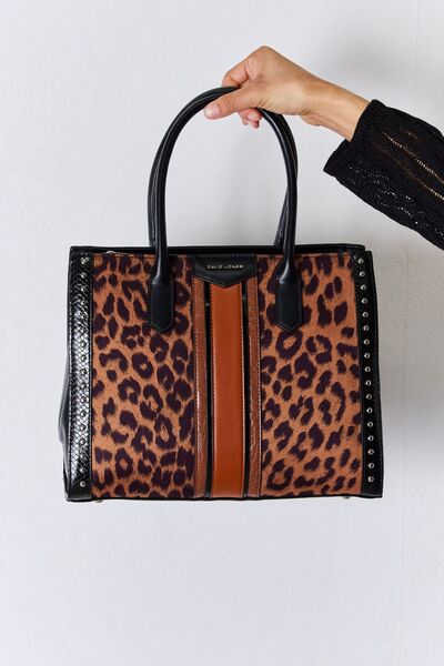 David Jones Leopard Contrast Rivet Handbag 