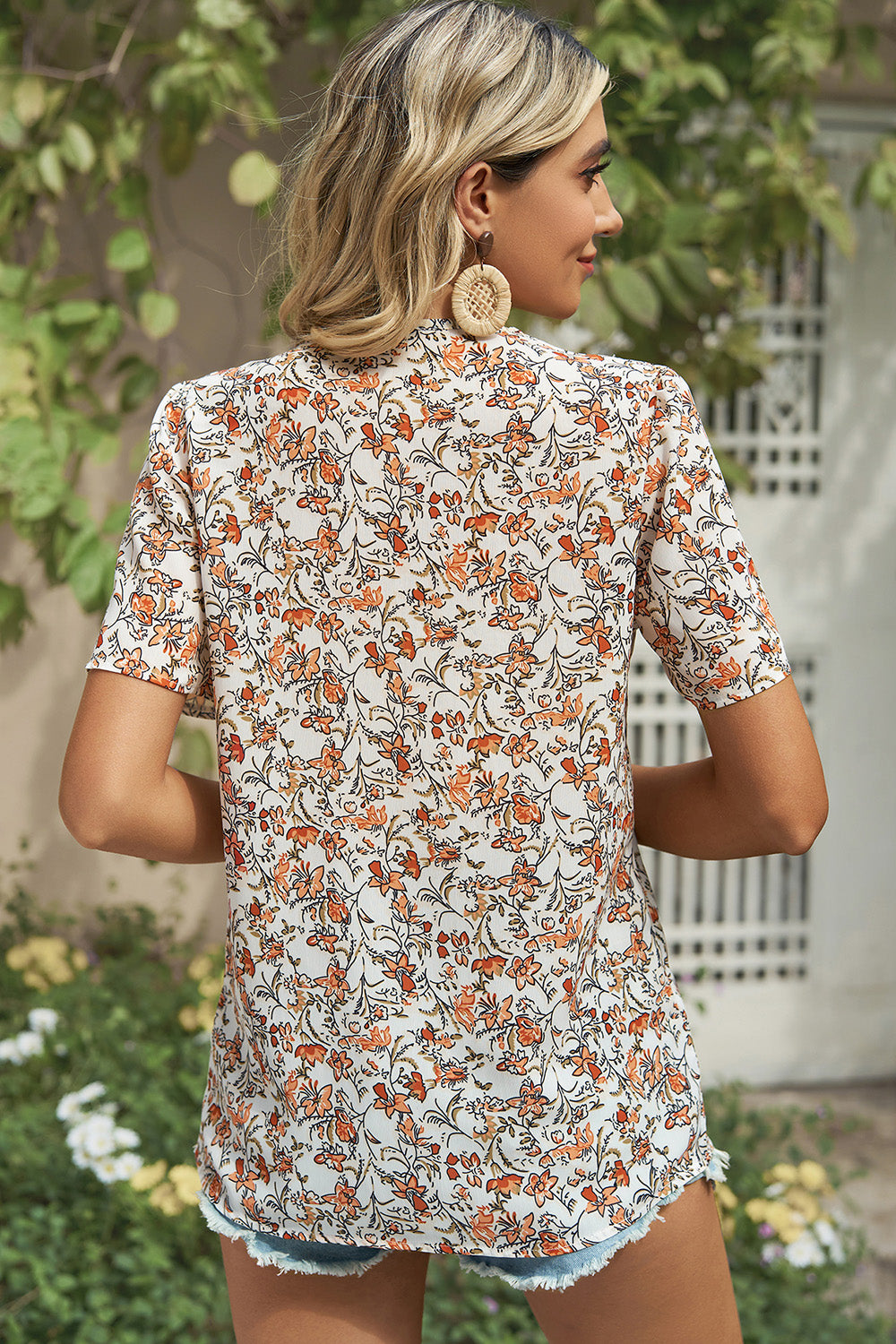 Floral V-Neck Short Sleeve T-Shirt 