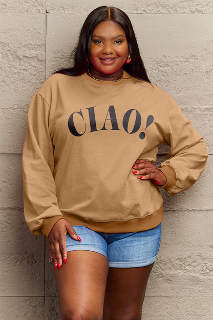 Simply Love Full Size CIAO！Round Neck Sweatshirt