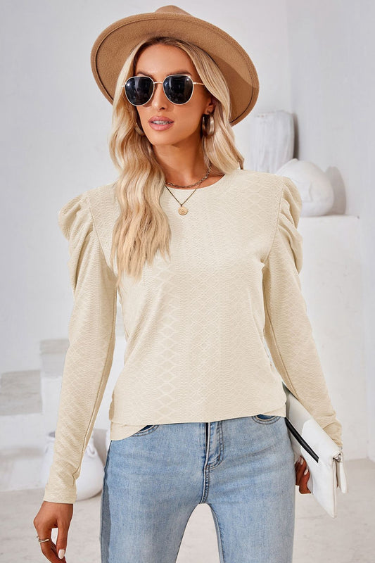 Round Neck Puff Sleeve Blouse 