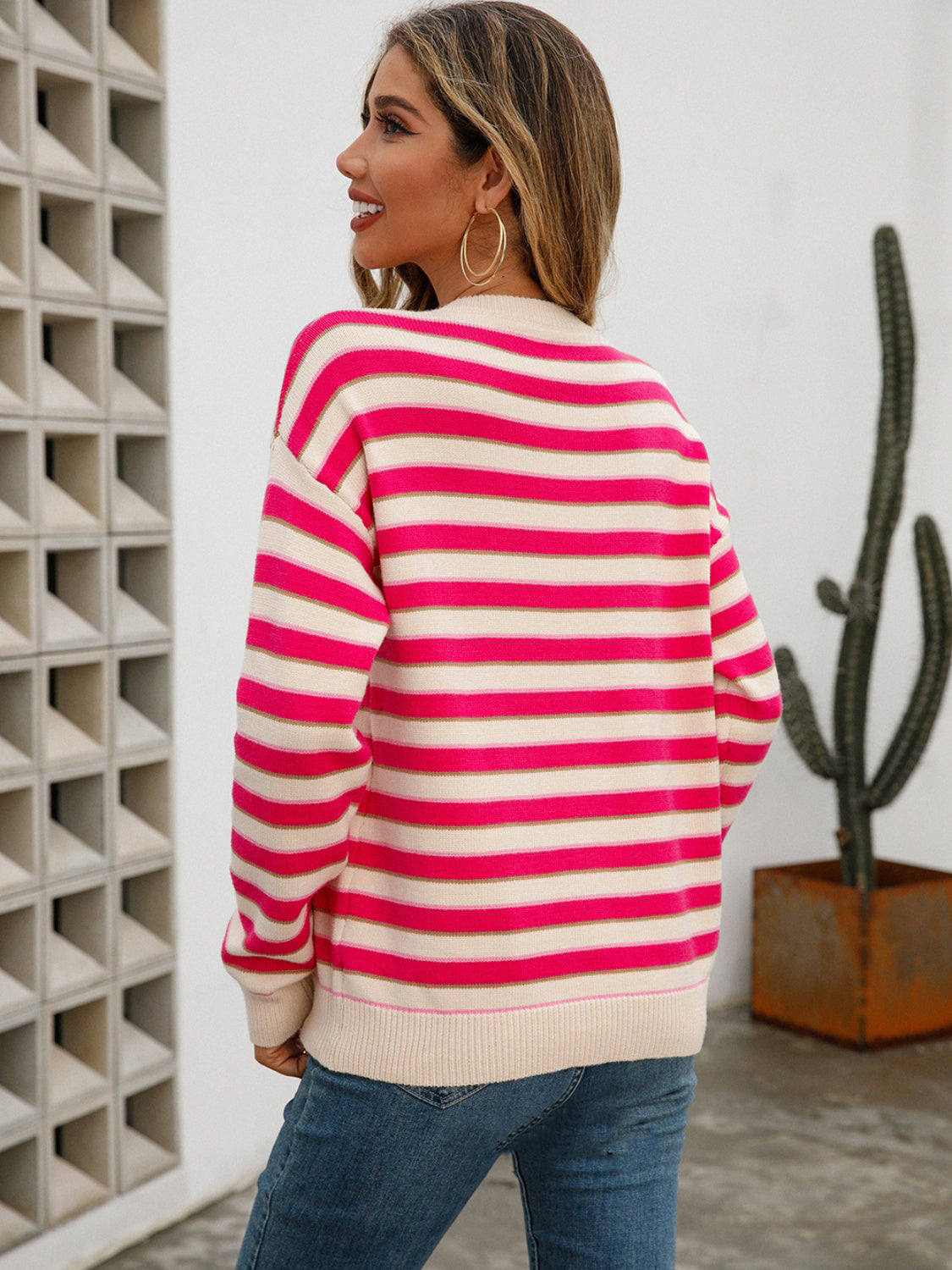 Striped Drop Shoulder Knit Top 