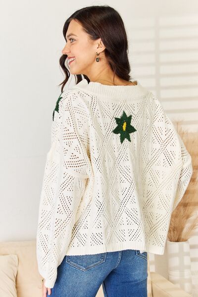 POL Floral Embroidered Pattern V-Neck Sweater 