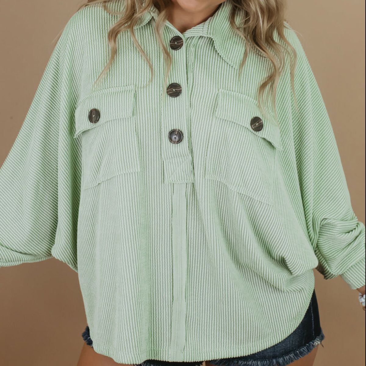 Plus Size Collared Neck Half Button Top - Babbazon Tops