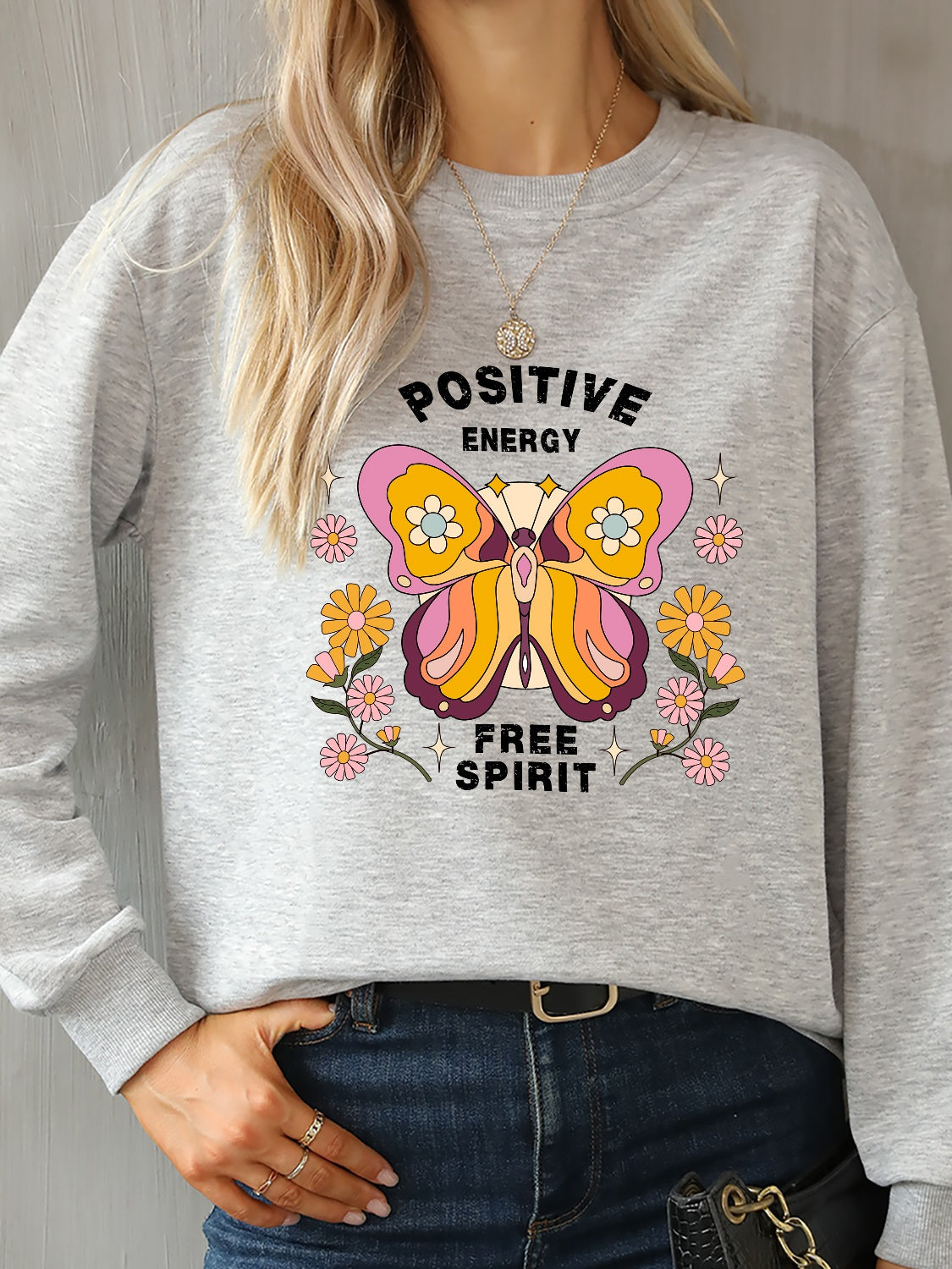 Butterfly Graphic Dropped Shoulder Sweatshirt 