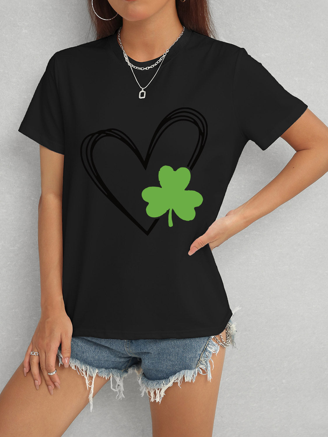 Heart Lucky Clover Short Sleeve T-Shirt 