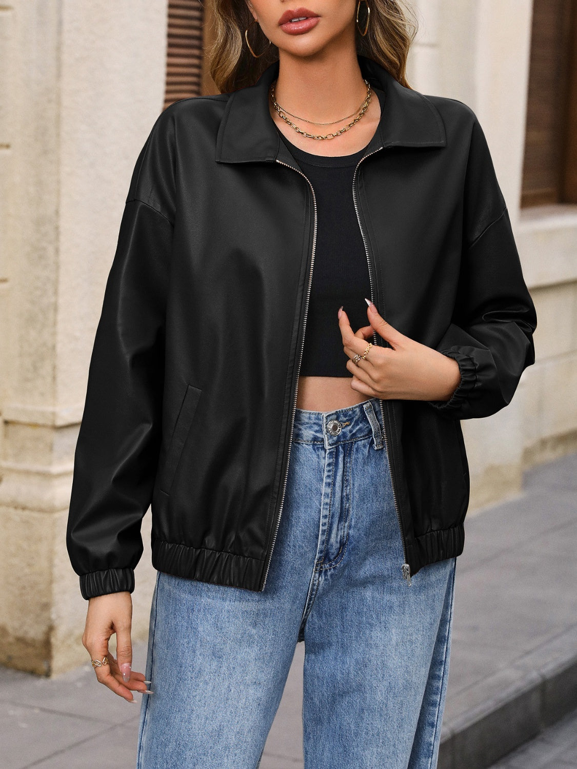 Zip Up Dropped Shoulder Jacket 