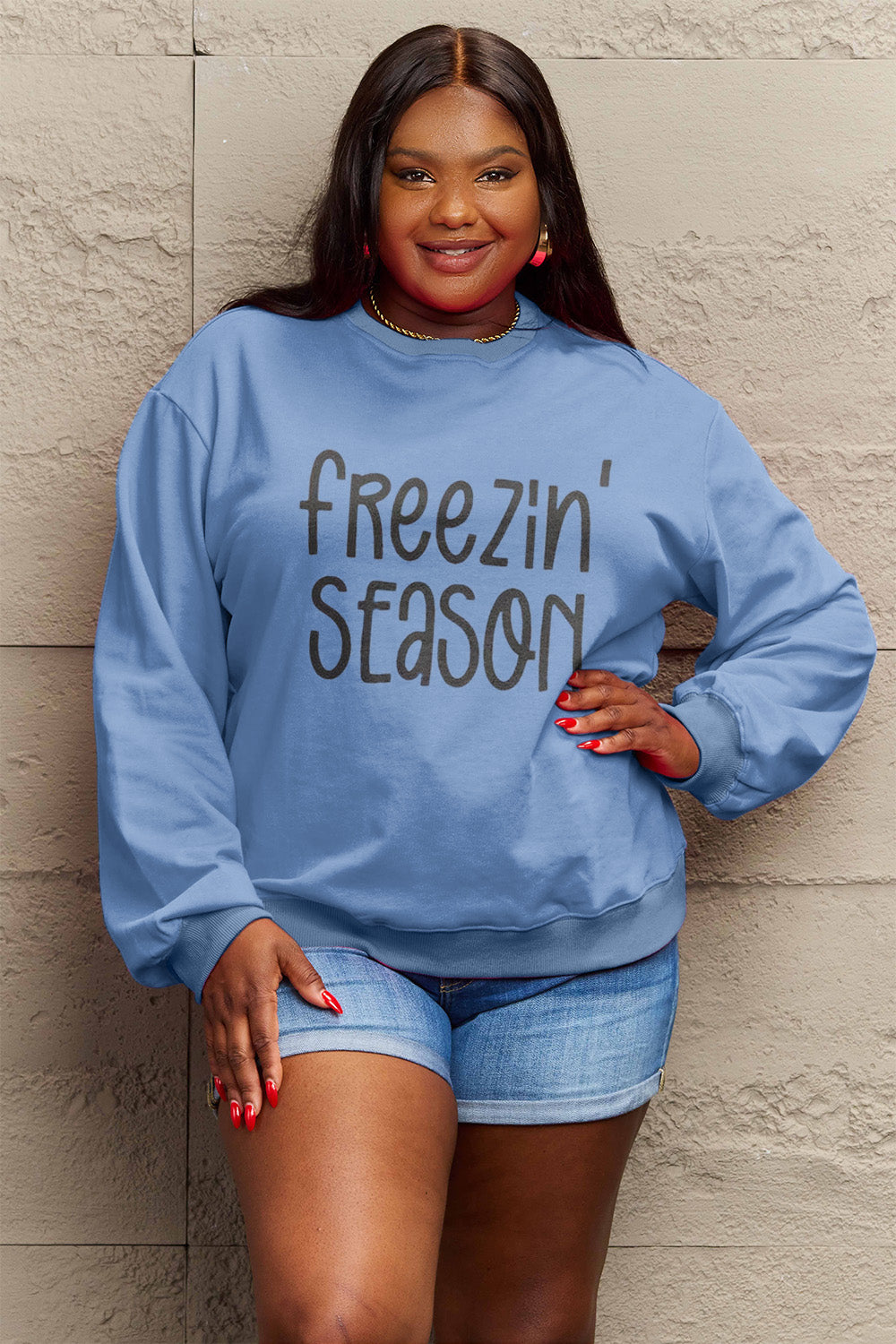 Simply Love Full Size FREEZIN' SEASON Graphic Sweatshirt 