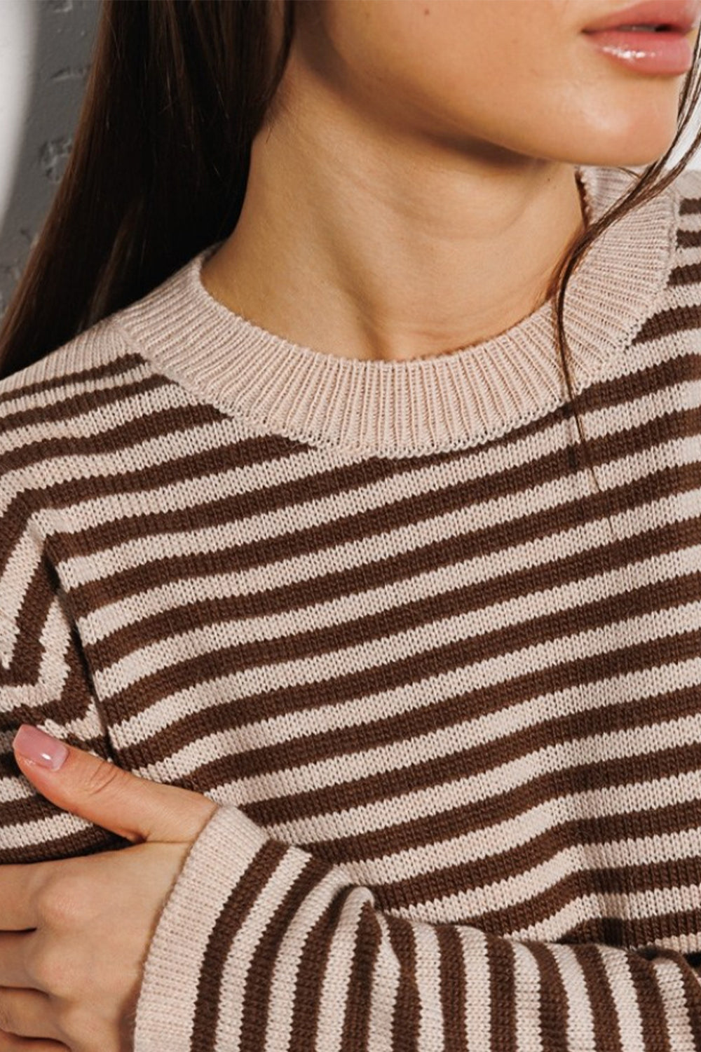 Striped Round Neck Long Sleeve Sweater 