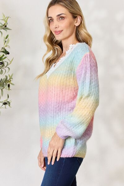 BiBi Rainbow Gradient Crochet Deetail Sweater 