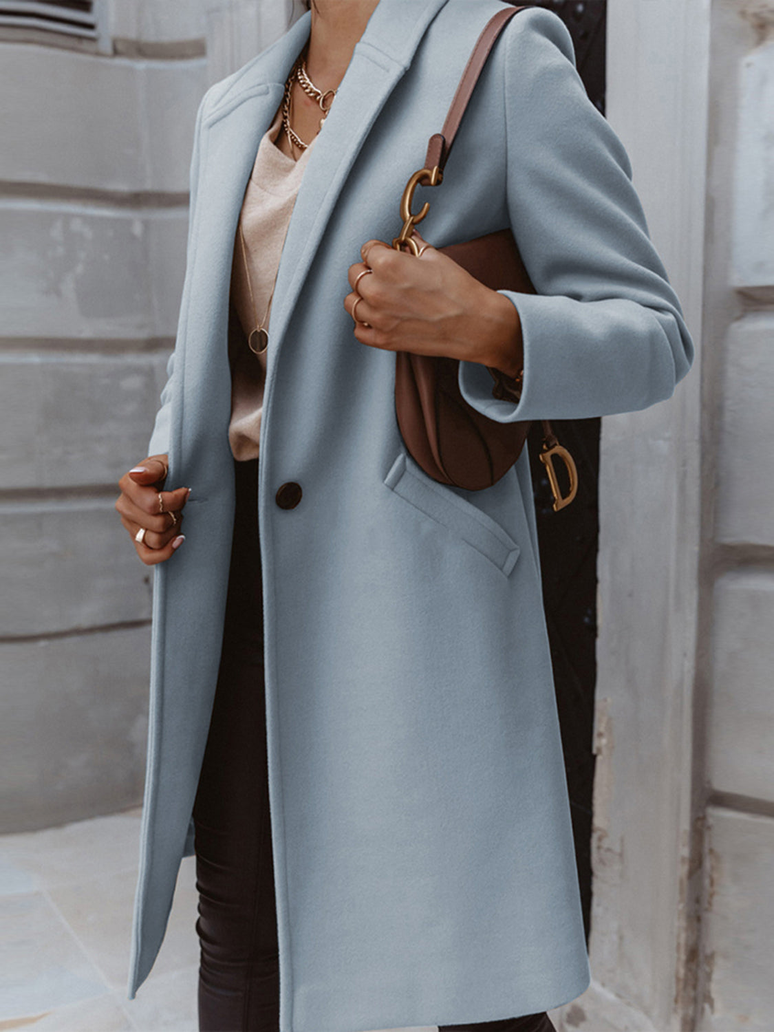 Long Sleeve Longline Coat with Pockets 