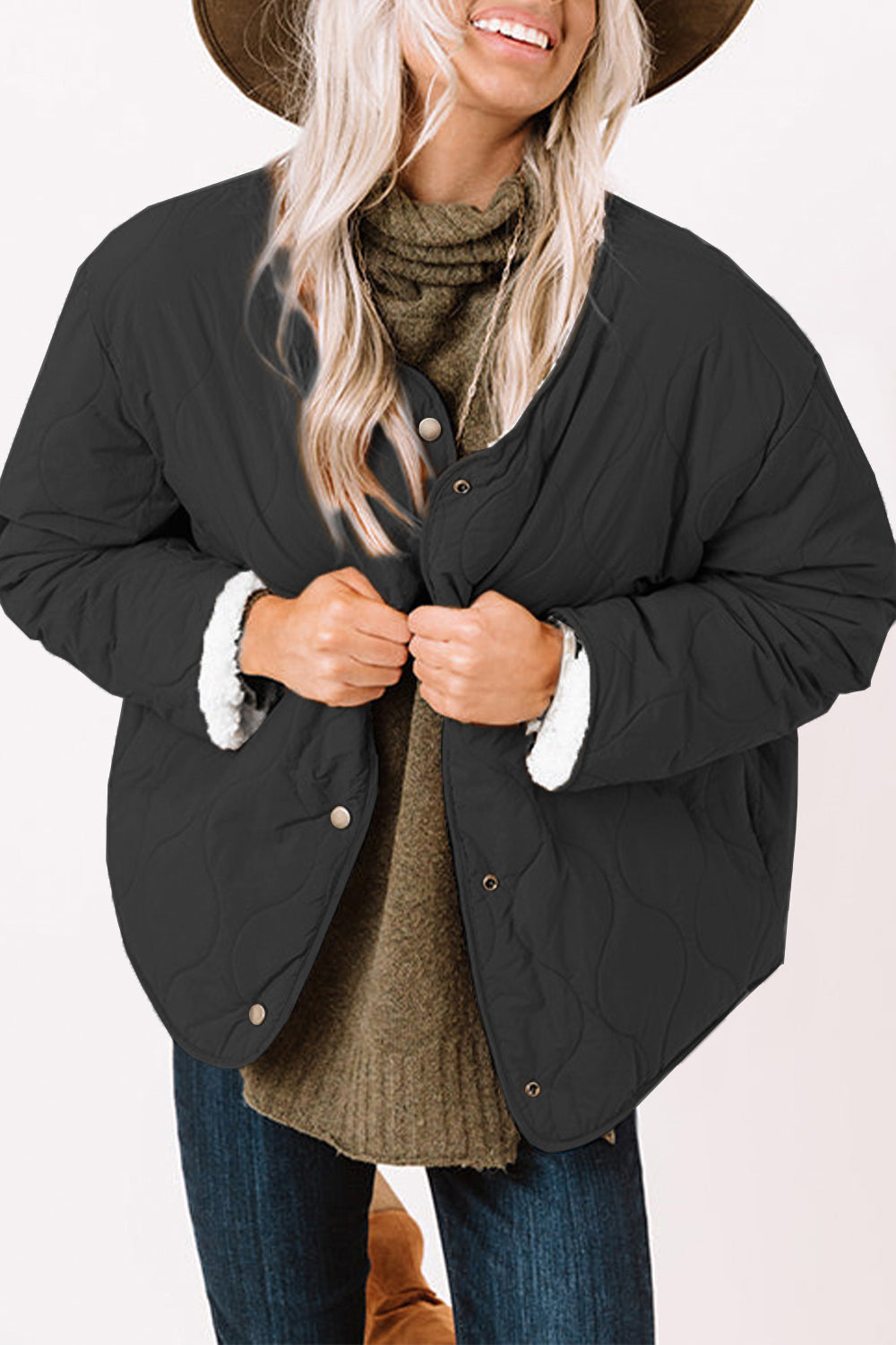 Long Sleeve Button Front Winter Coat 