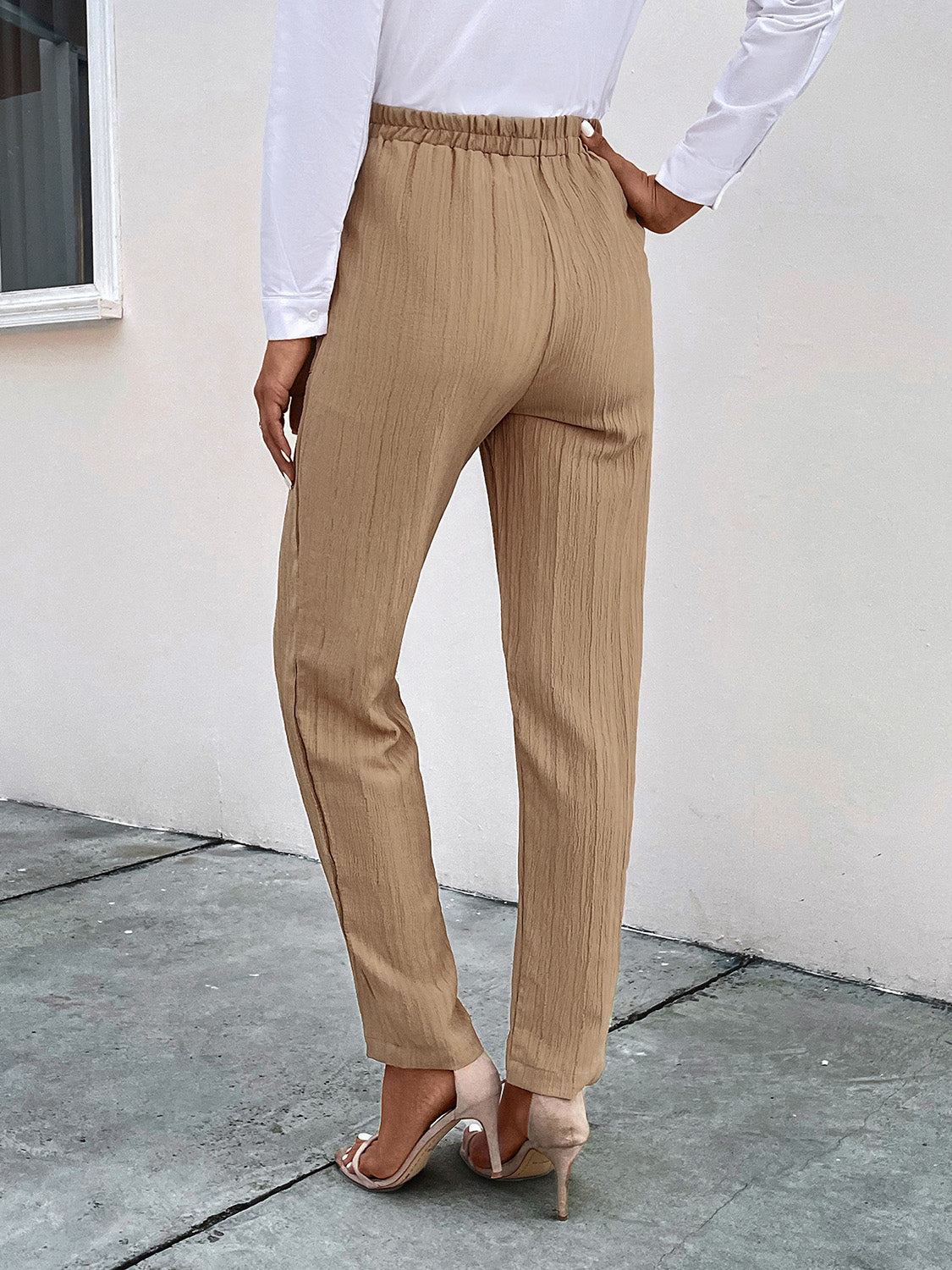 Texture Drawstring Pants with Pockets 