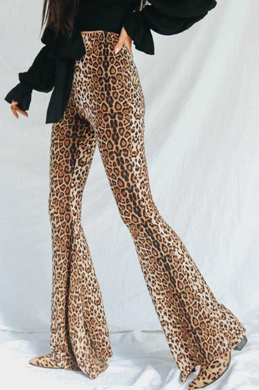 Leopard Print Flare Leg Pants 