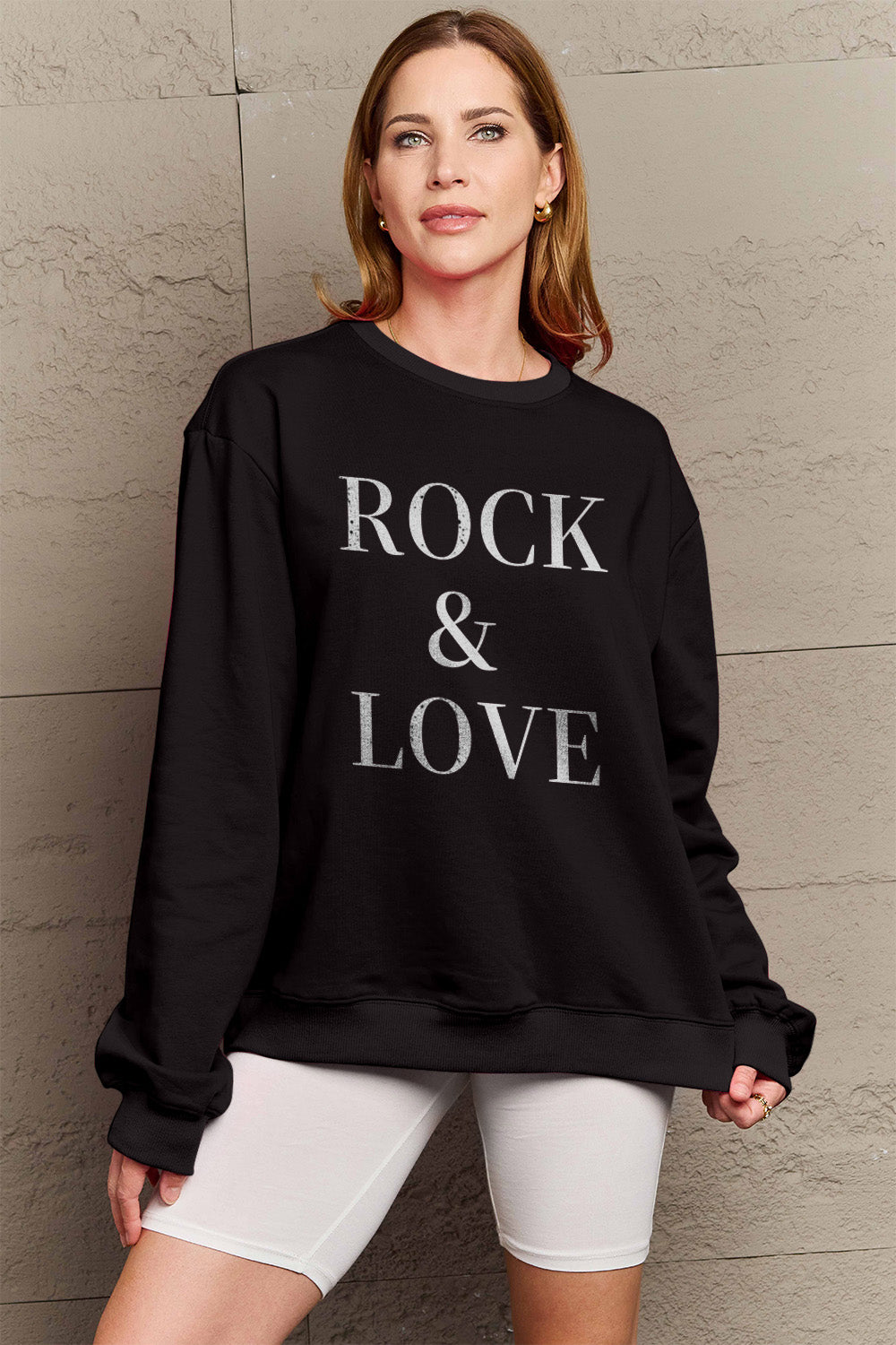 Simply Love Full Size ROCK ＆ LOVE Round Neck Sweatshirt 