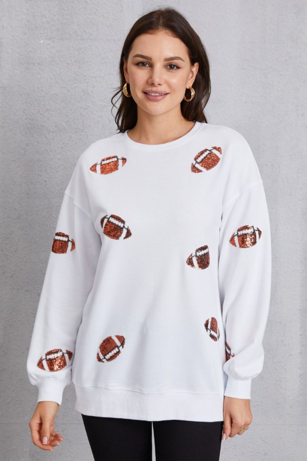 Football Sequin Patch Long Sleeve Sweatshirt 