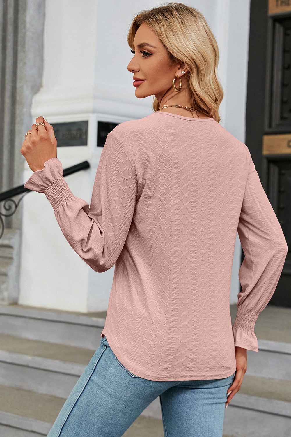 V-Neck Flounce Sleeve T-Shirt