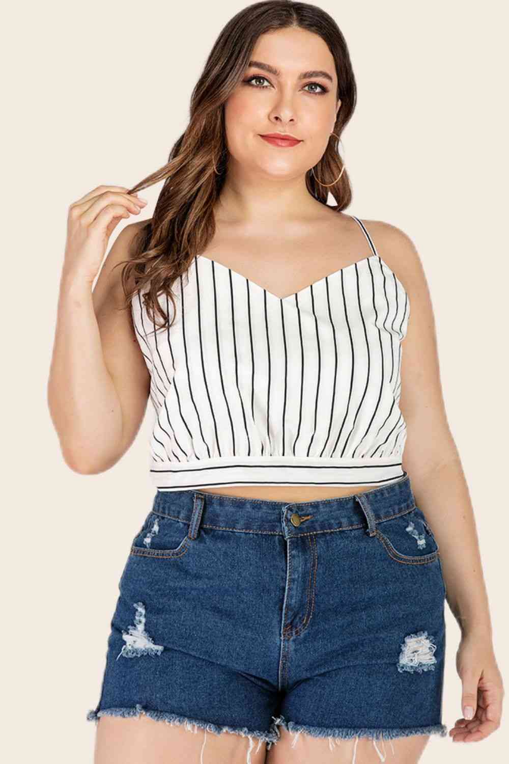 Plus Size Striped Tie-Back Cropped Cami 