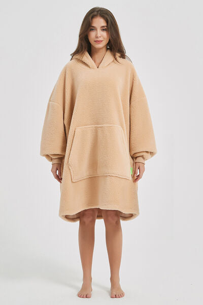 Lantern Sleeve Oversized Hooded Fuzzy Lounge Dress 