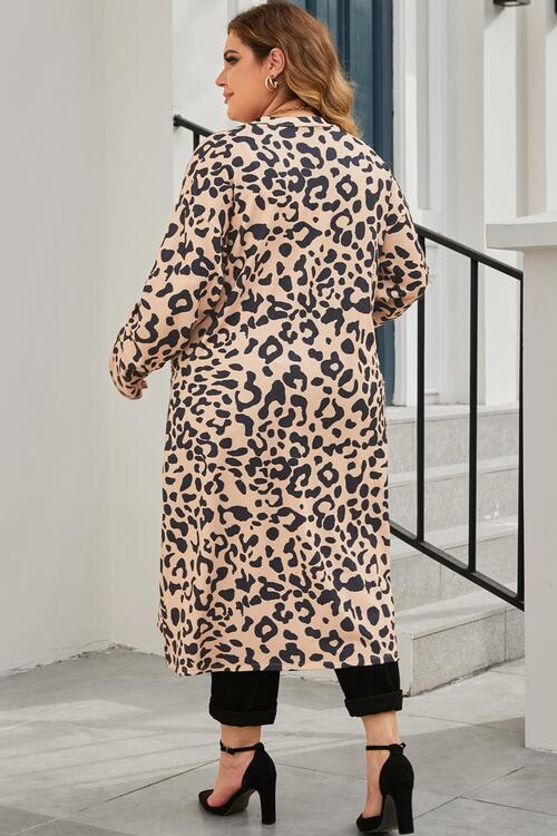 Plus Size Leopard Button Up Long Sleeve Cardigan 