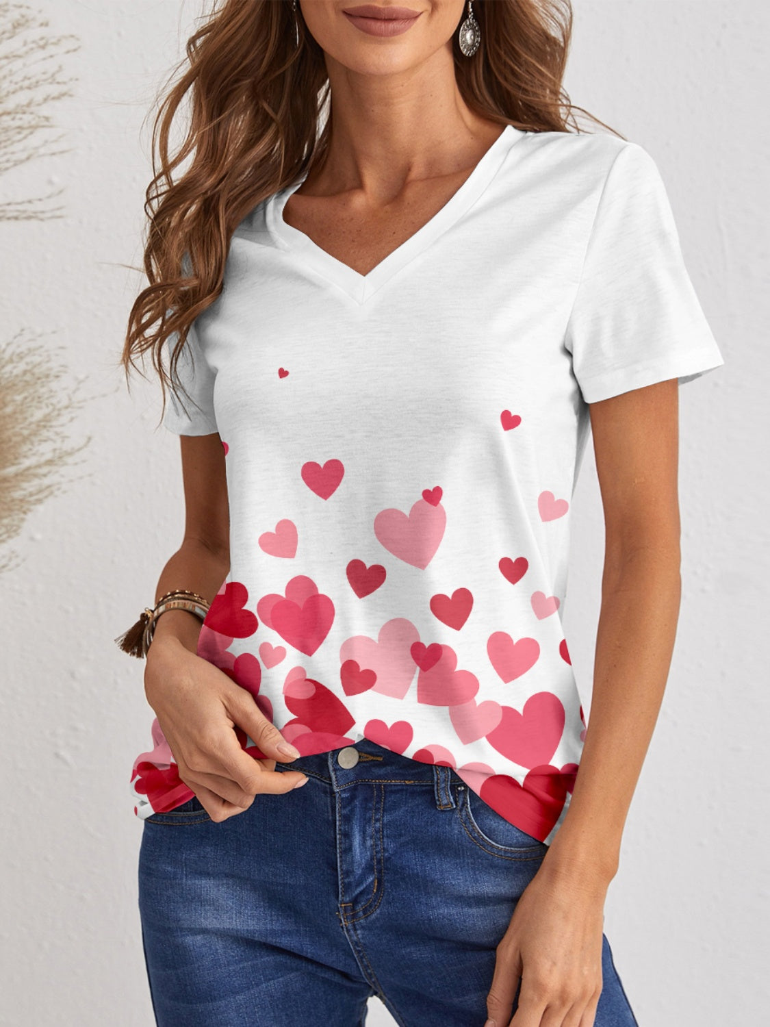 Heart V-Neck Short Sleeve T-Shirt 