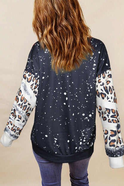 Leopard Round Neck Long Sleeve Sweatshirt 