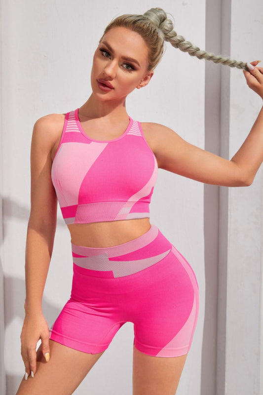 Color Block Sports Bra and Shorts Set 