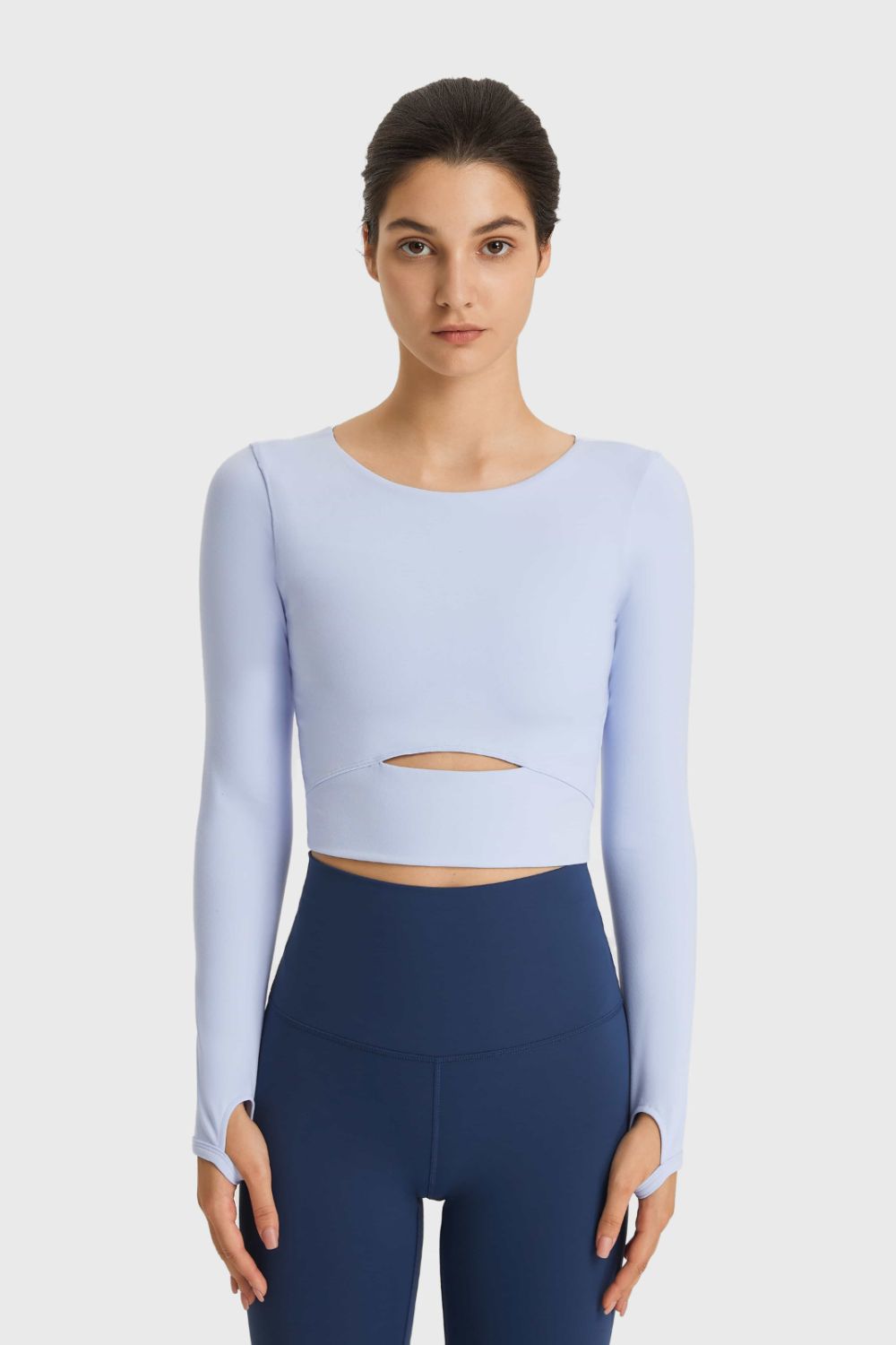 Cutout Long Sleeve Cropped Sports Top - Babbazon Women's Tops