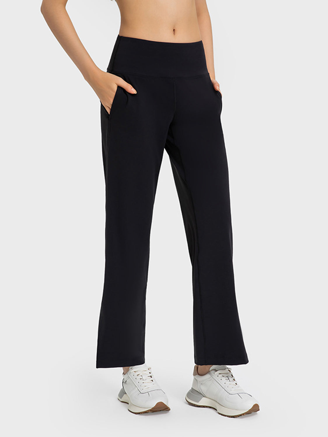 Wide Leg Slit Sport Pants with Pockets - Babbazon