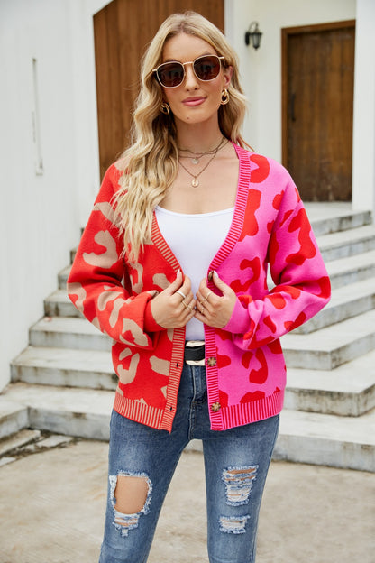 Leopard Button Up Dropped Shoulder Cardigan 