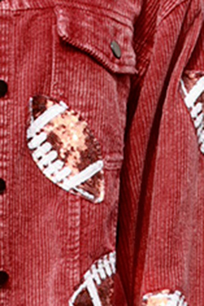 Football Sequin Raw Hem Collared Neck Jacket