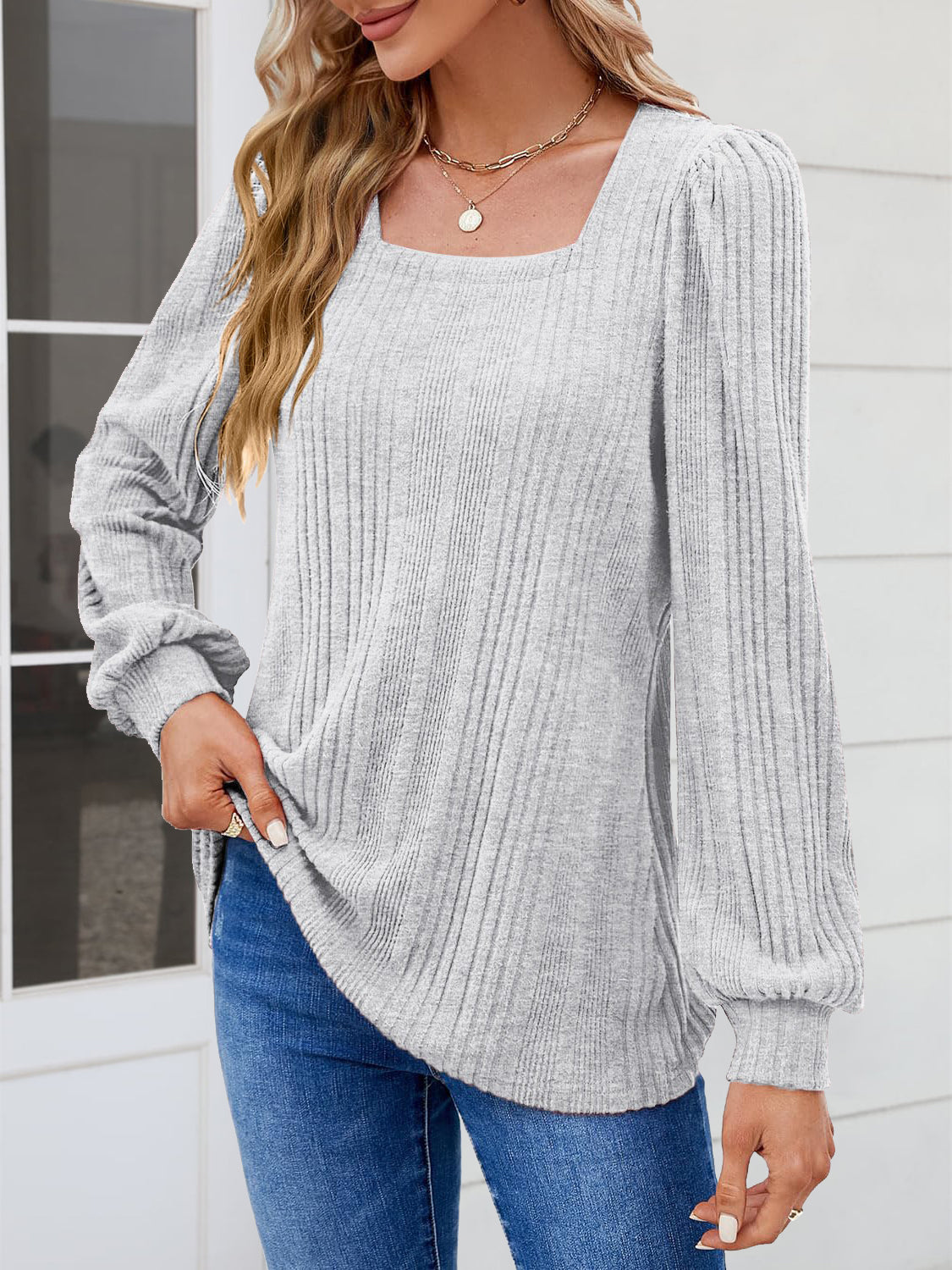 Square Neck Long Sleeve Blouse 