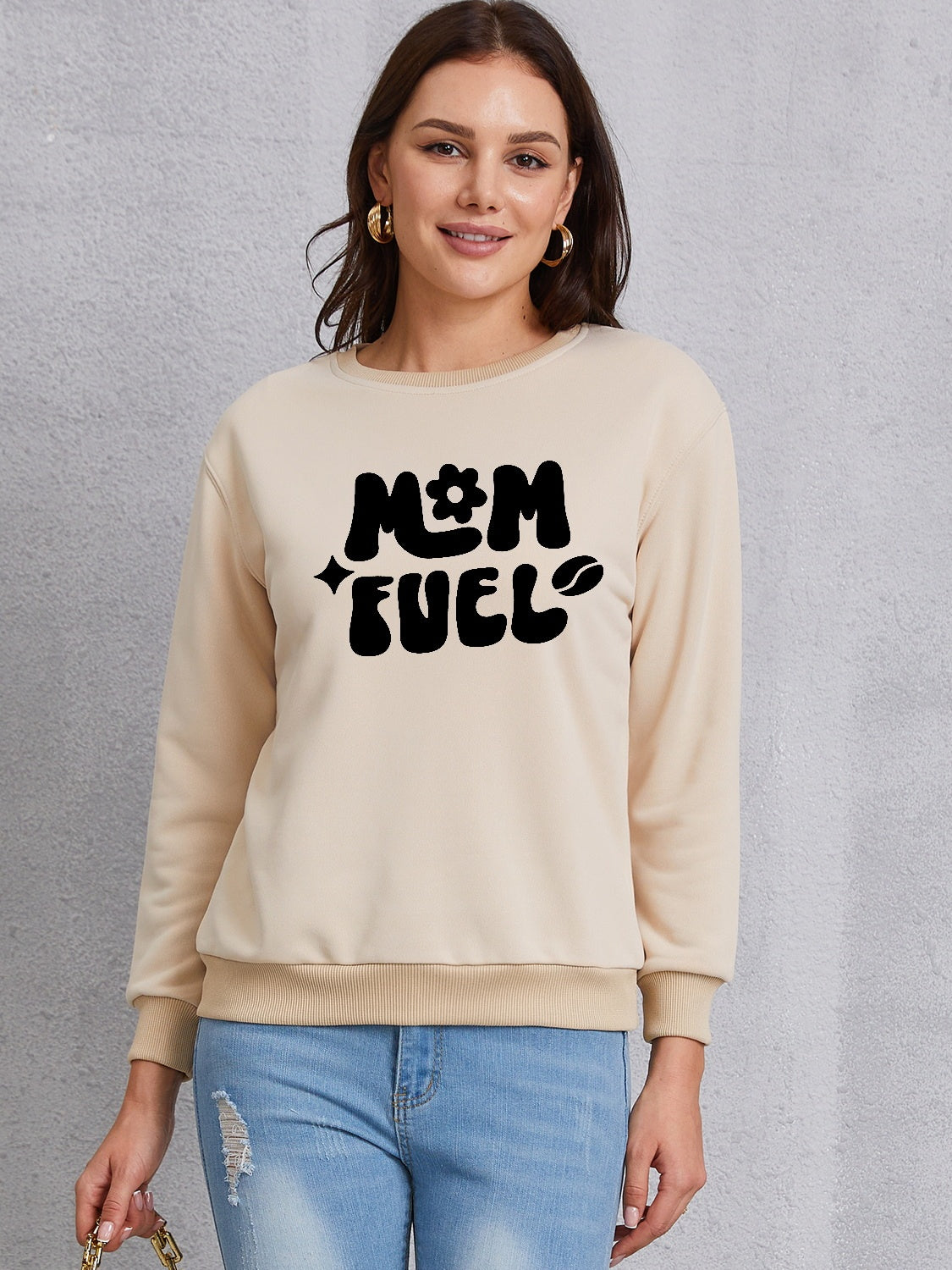 Letter Graphic Round Neck Sweatshirt 