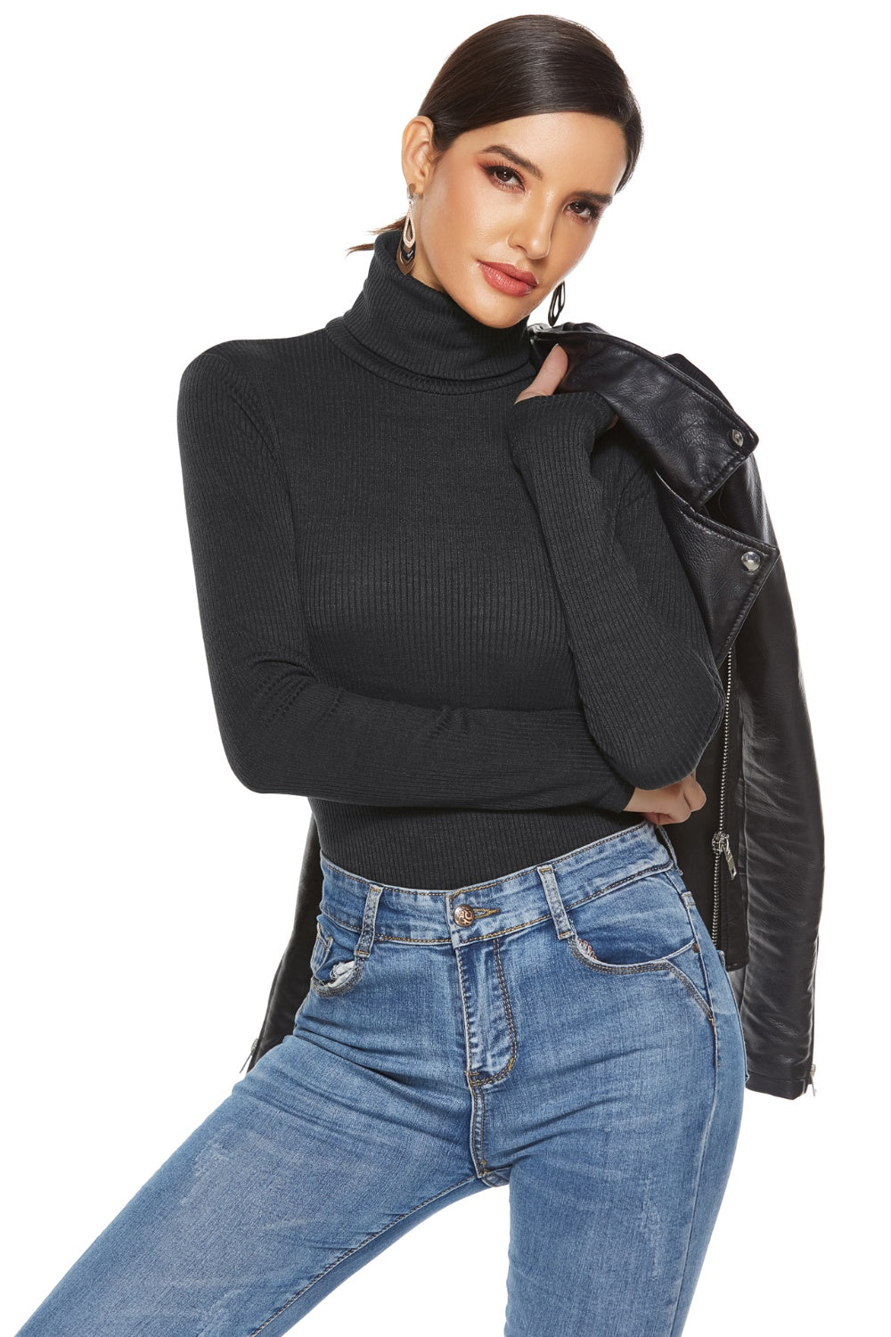 Ribbed Turtleneck Long Sleeve Bodysuit 