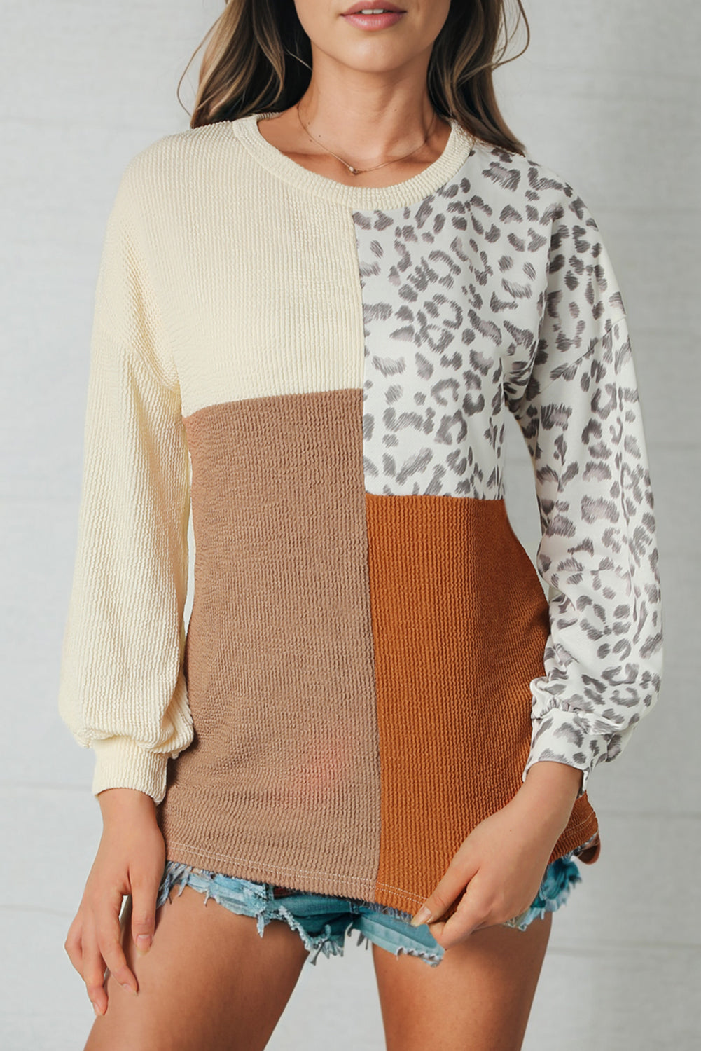 Leopard Patchwork Long Sleeve Top 