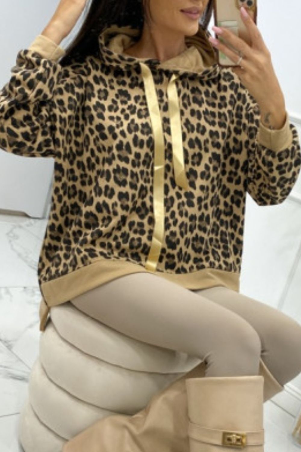 Leopard Dropped Shoulder Hoodie 