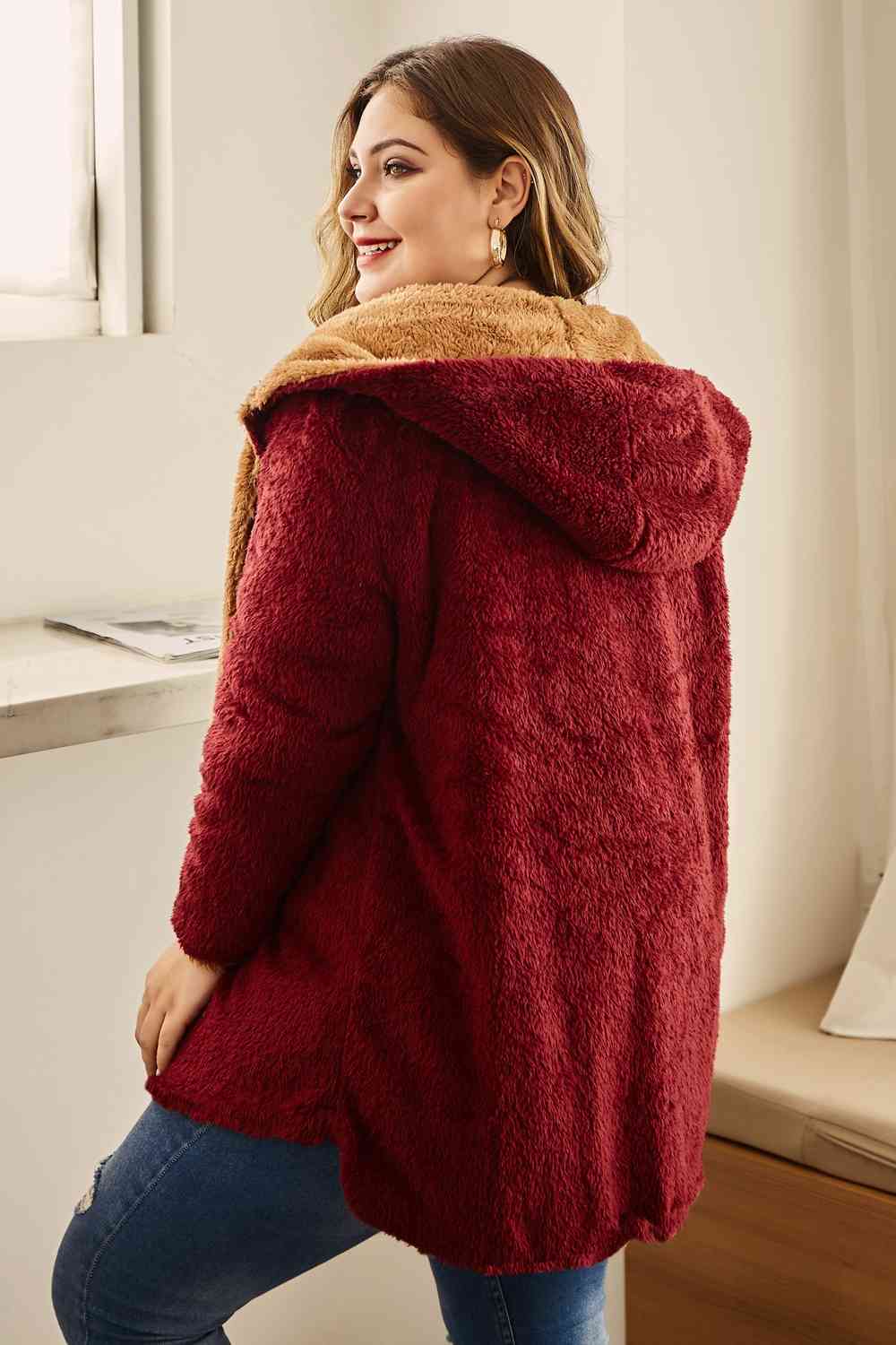 Hanny Plus Size Hooded Longline Teddy Jacket 