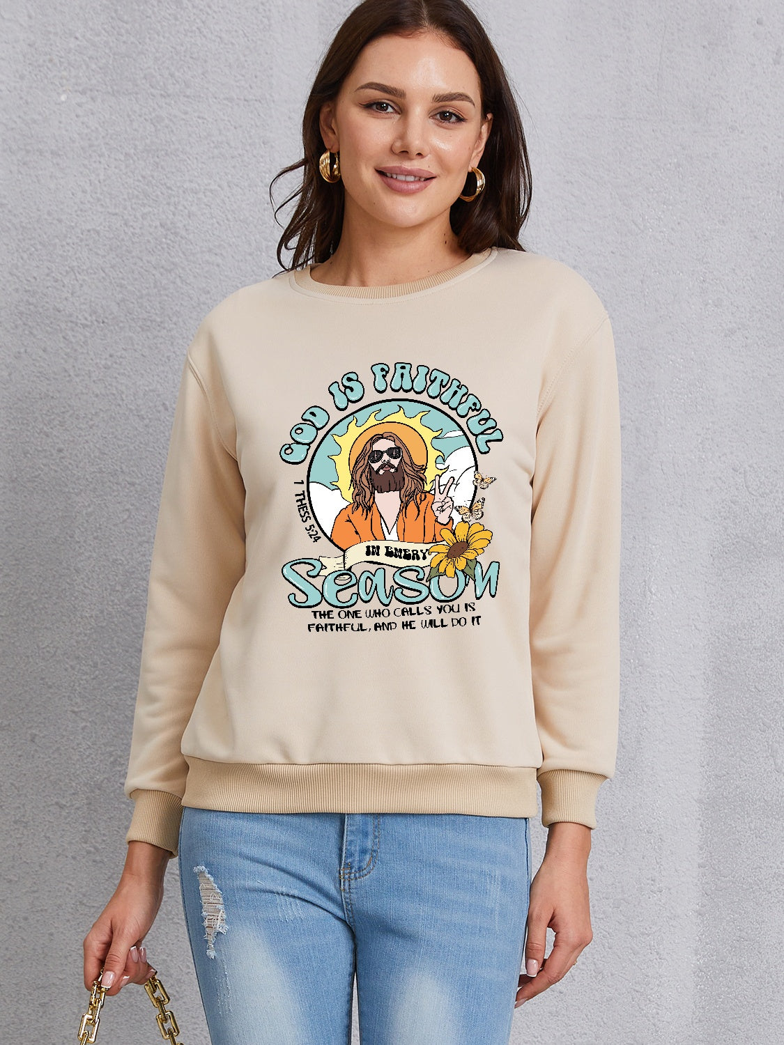 Graphic Round Neck Dropped Shoulder Sweatshirt