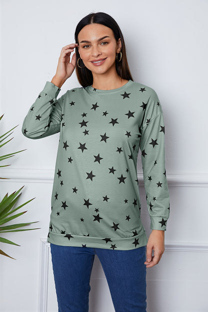 Star Print Round Neck Dropped Shoulder Sweatshirt 