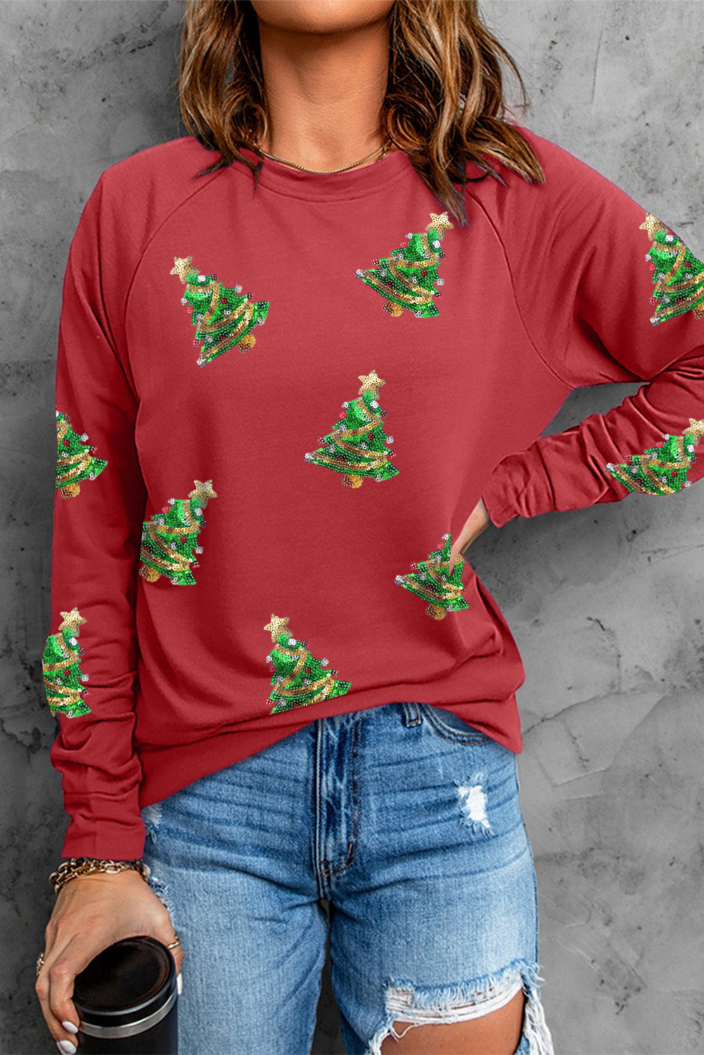 Sequin Patch Christmas Tree Sweatshirt 