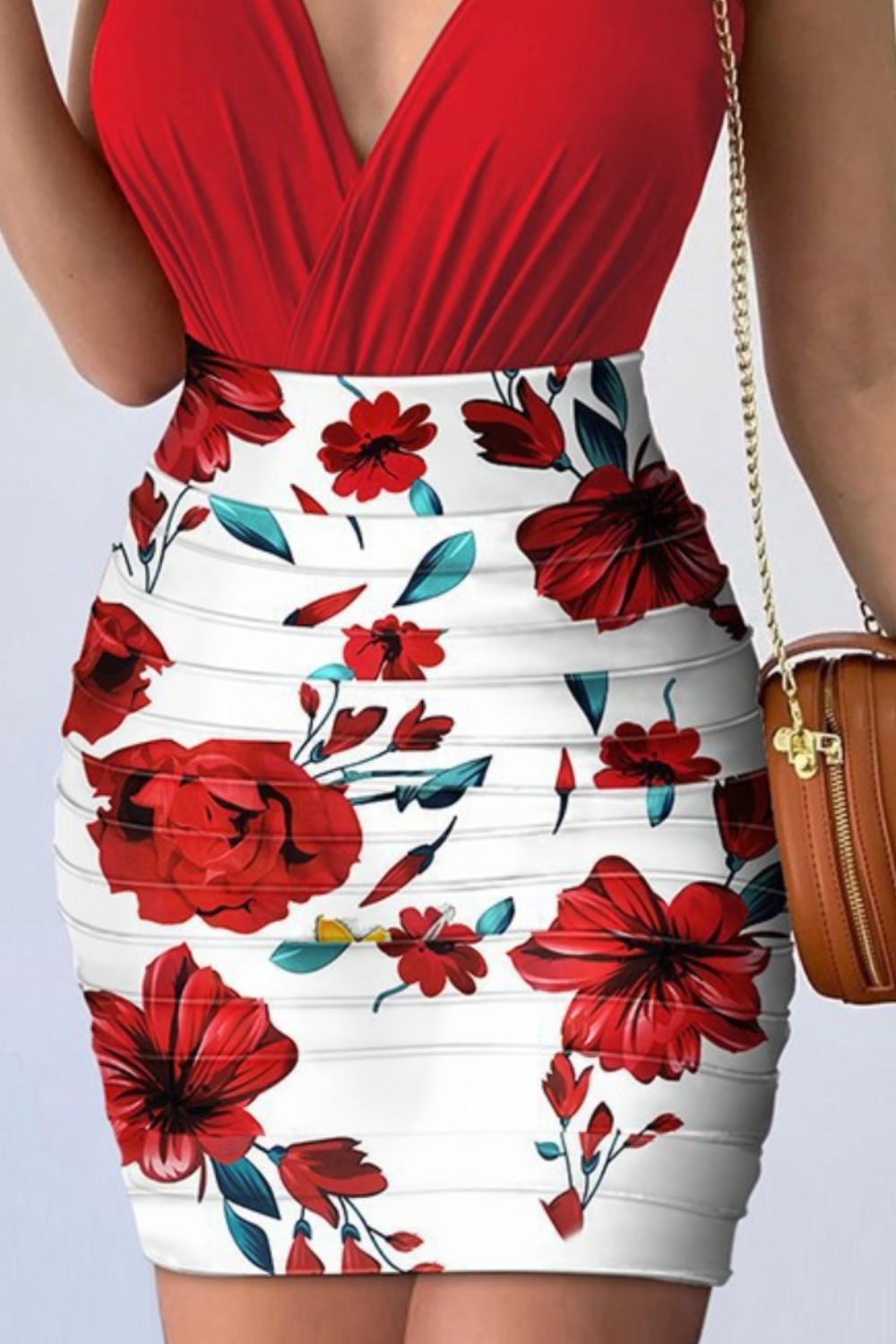 Surplice Spaghetti Strap Top and Printed Mini Skirt Set