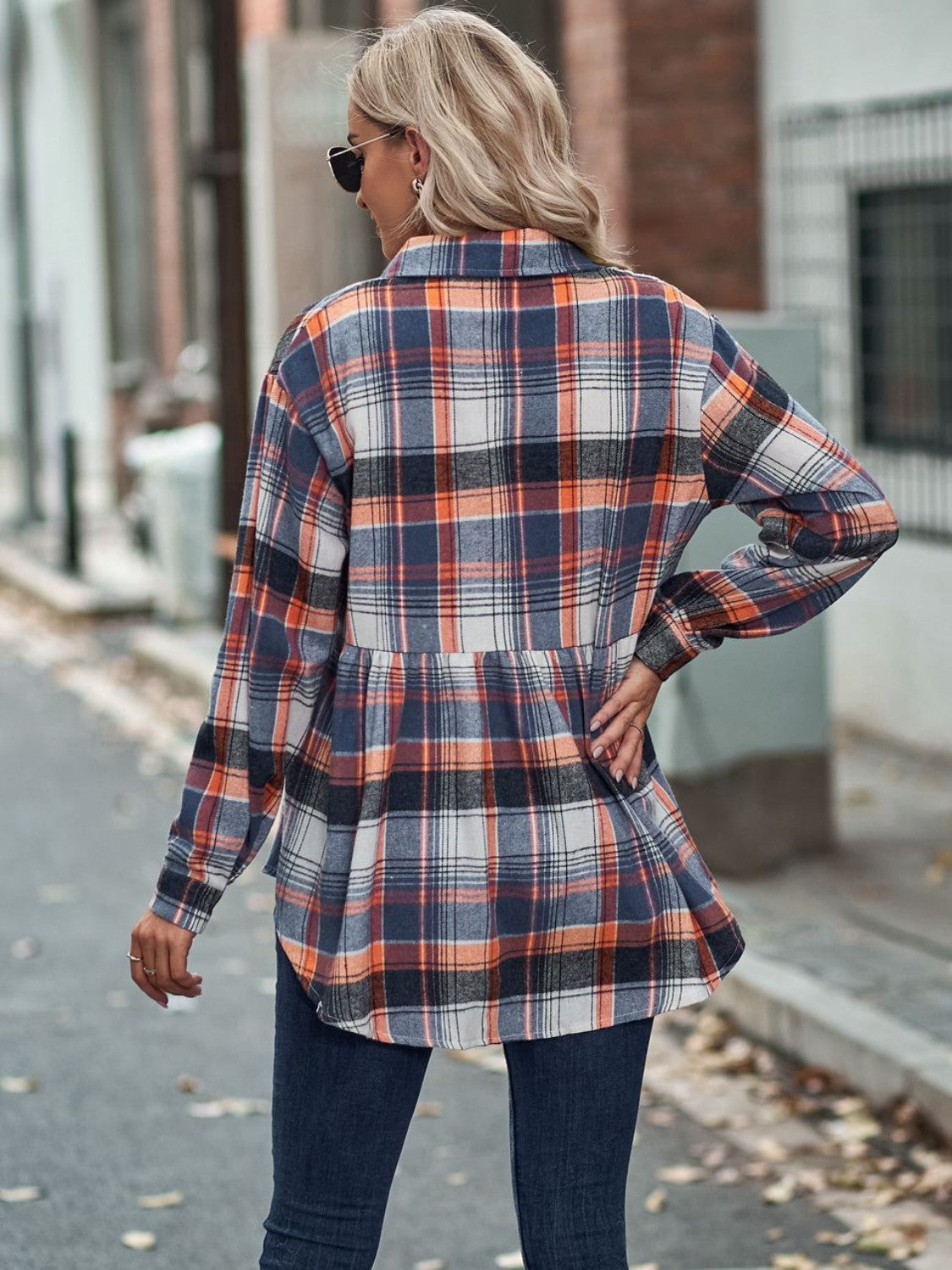 Plaid Button Up Dropped Shoulder Shirt 