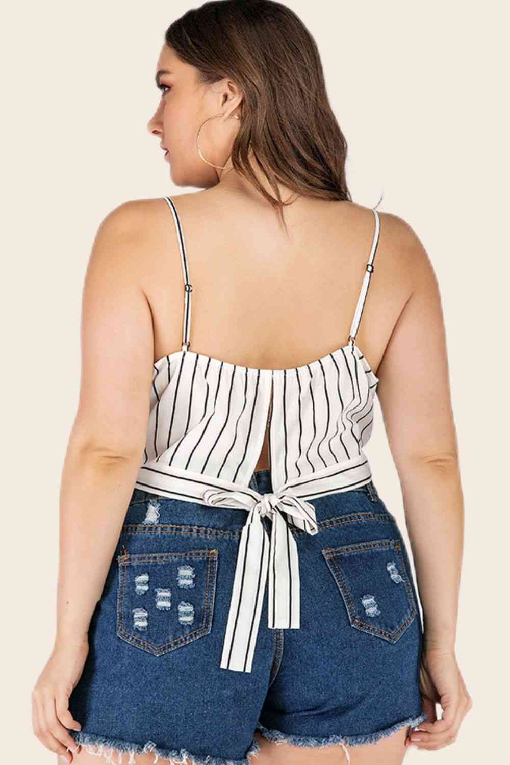 Plus Size Striped Tie-Back Cropped Cami 