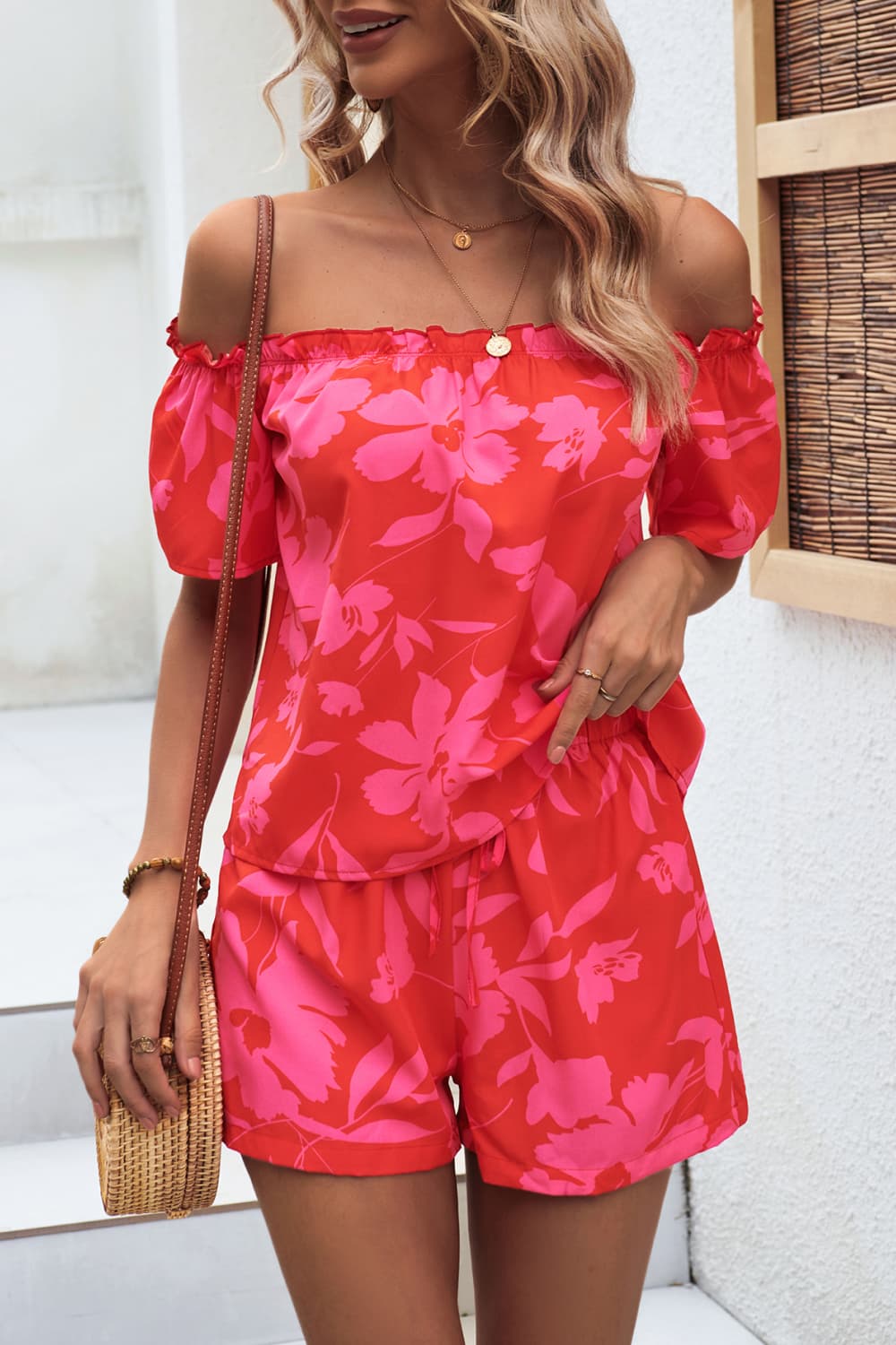 Floral Off-Shoulder Top and Shorts Set 