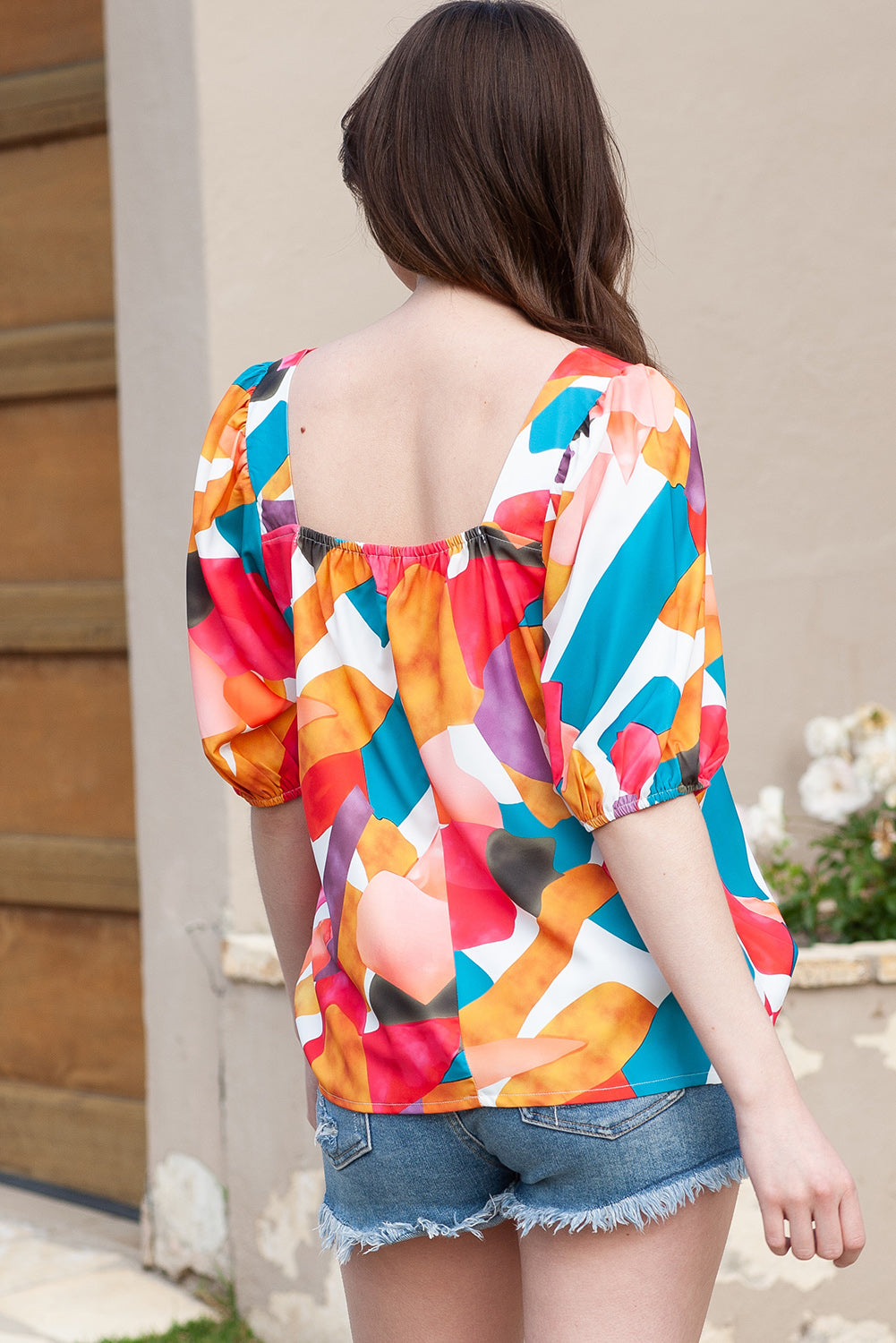 Printed Square Neck Half Sleeve Top 