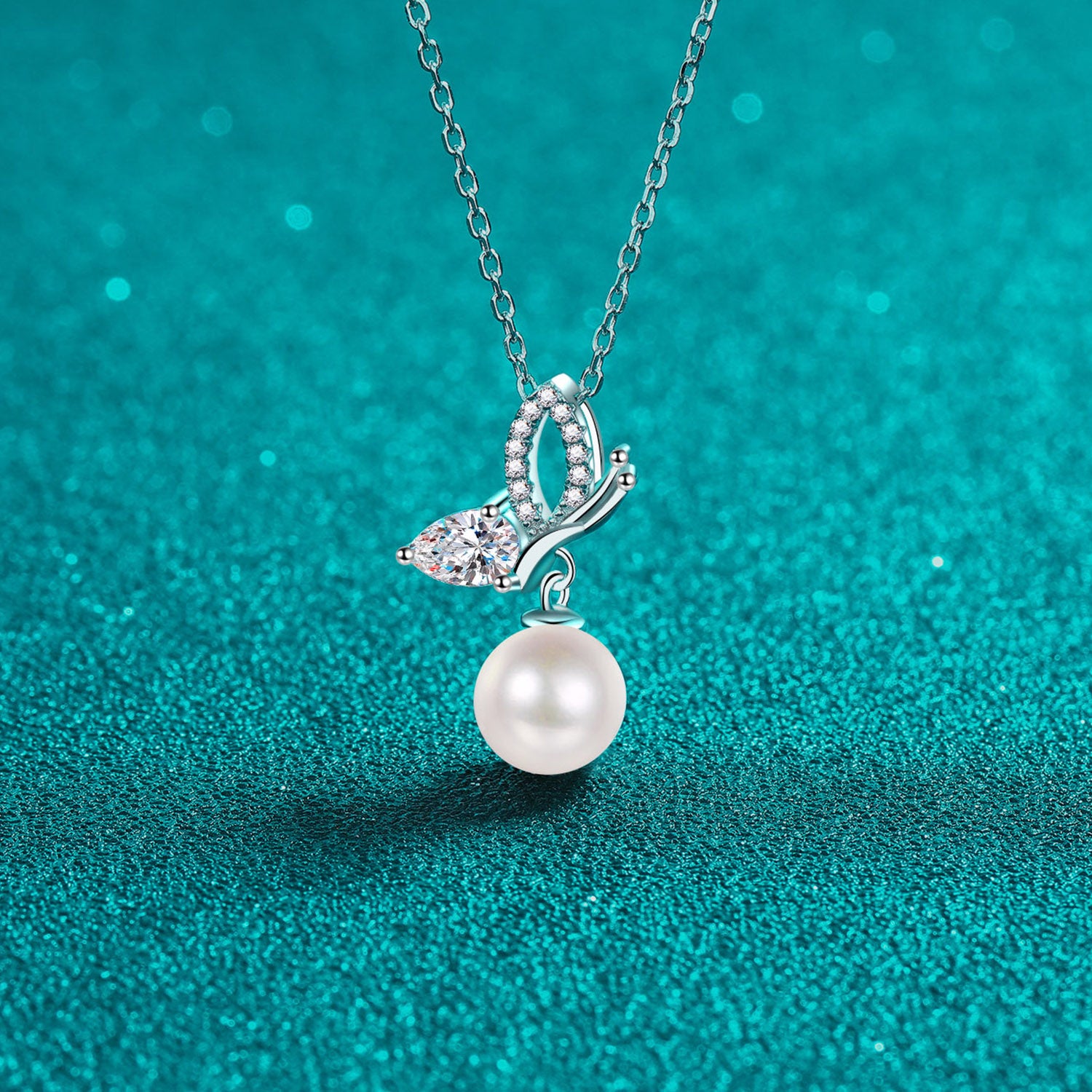 Natural Pearl Pendant Moissanite 925 Sterling Silver Necklace 