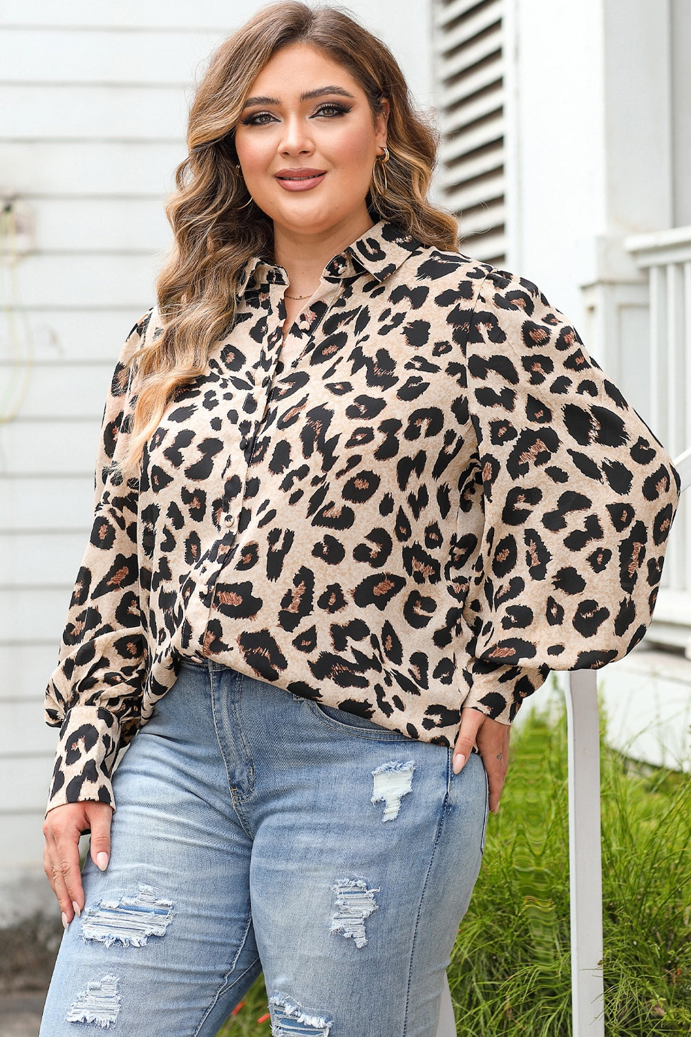 Plus Size Printed Long Sleeve Shirt 