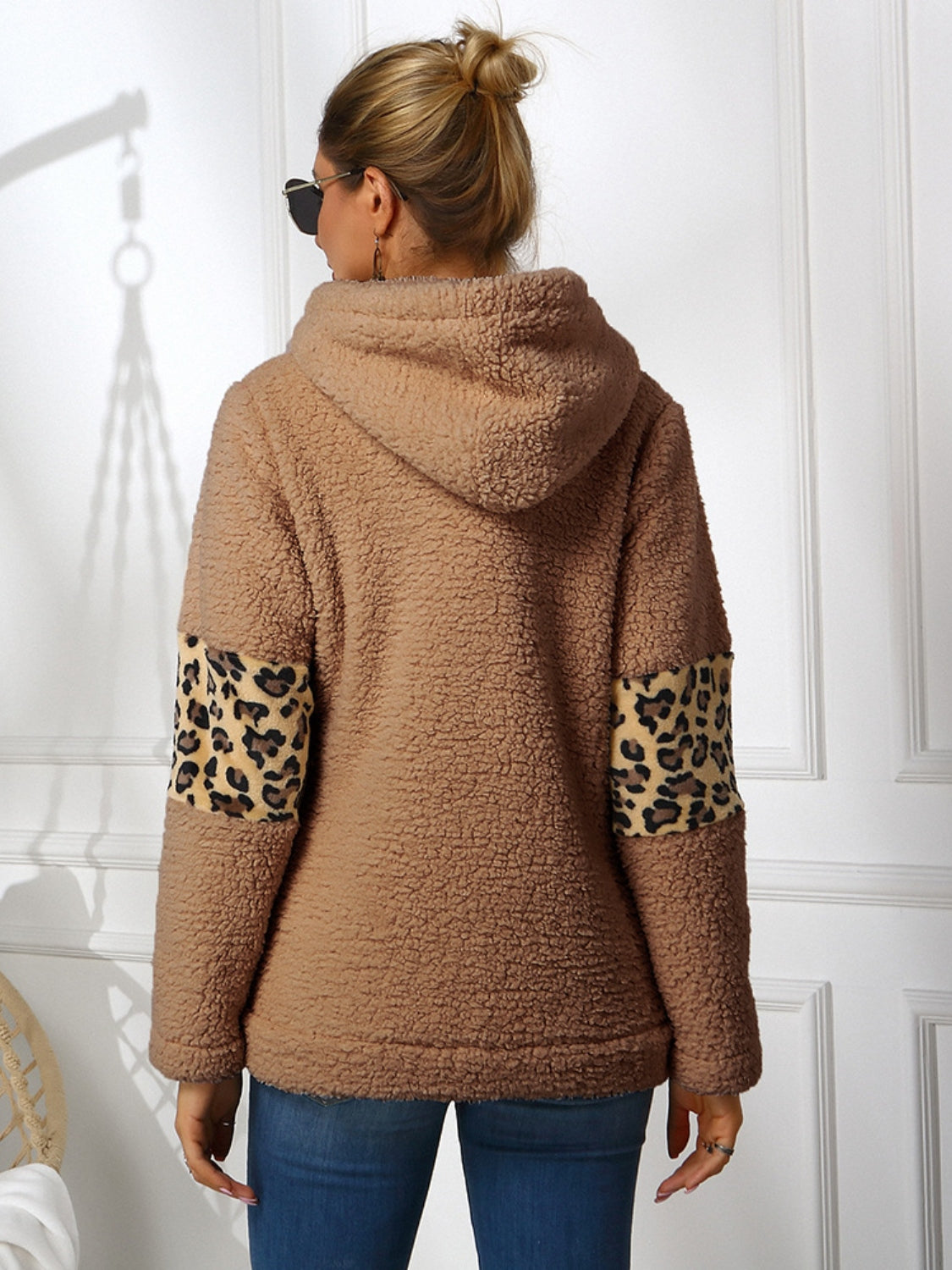 Sherpa Leopard Long Sleeve Hoodie 